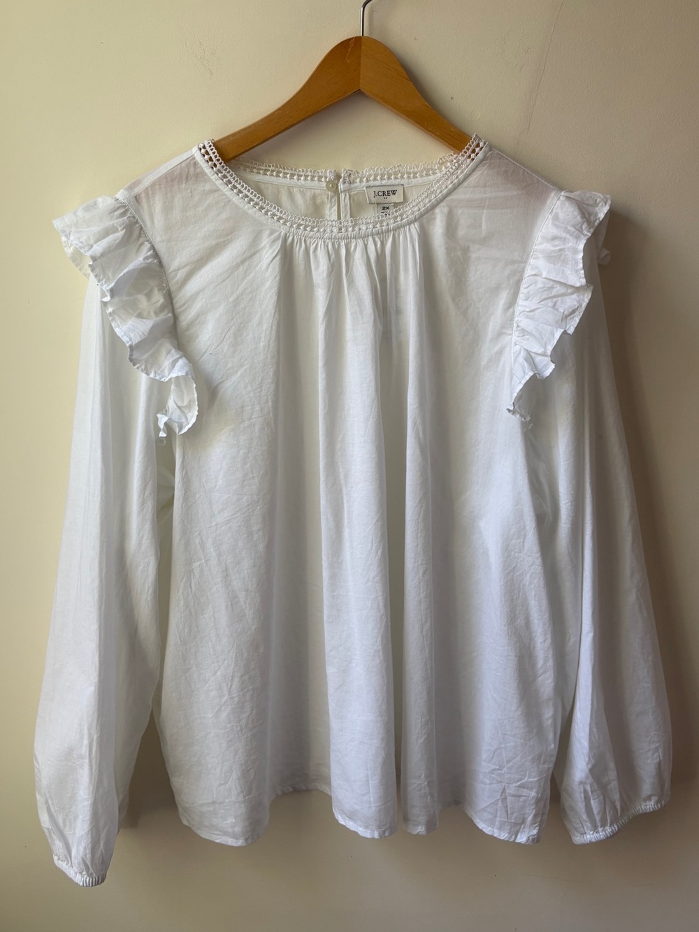 NWT J. Crew White Ruffle-Shoulder Long Sleeve Blouse - Picture 12 of 13